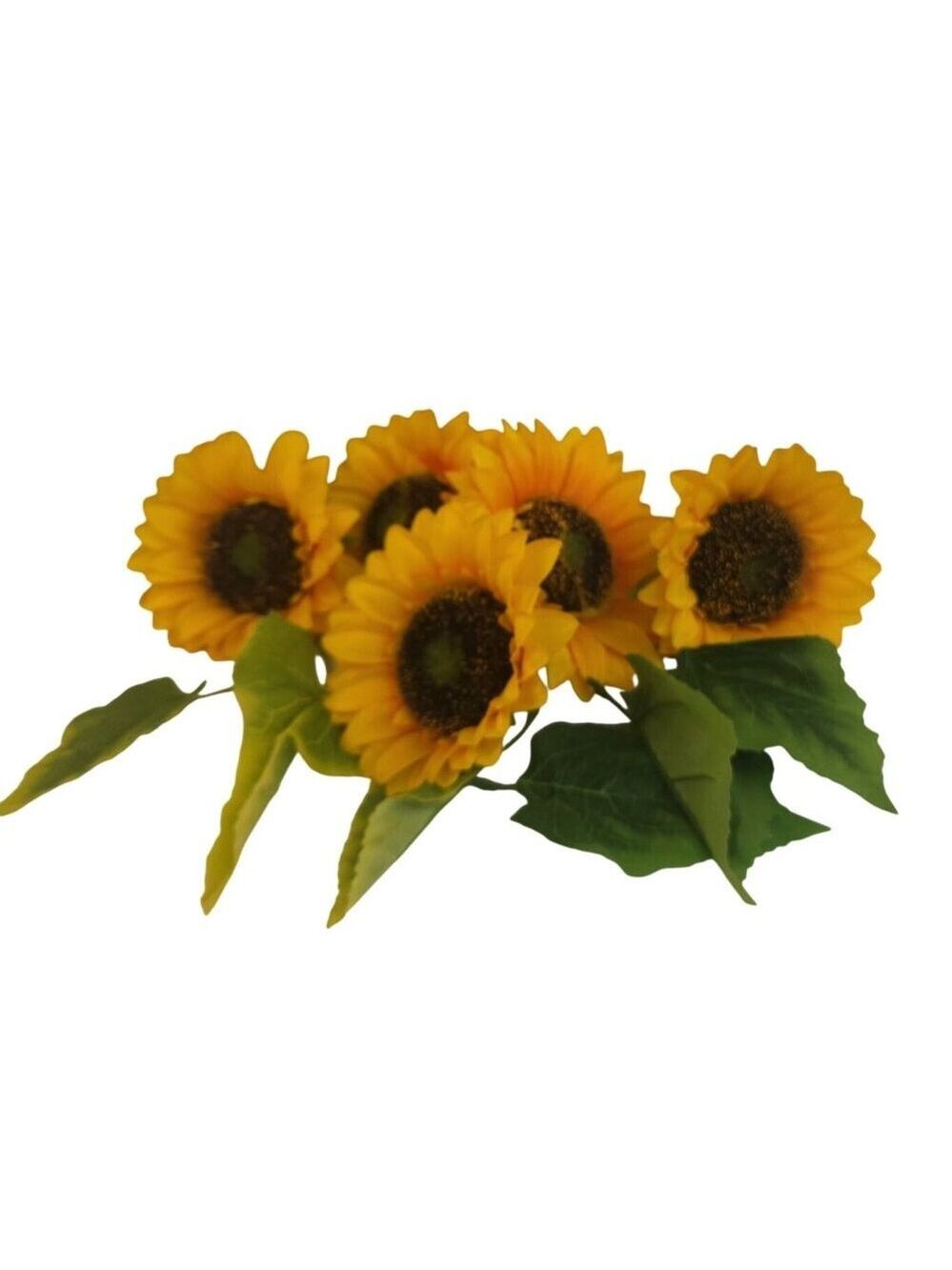 Artificial Sunflowers For Wreath Making 5 Stems With Leaves Yellow & Green 5" Wi